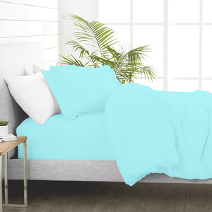 Light Blue Duvet Cover Set with Fitted Sheet Bliss Sateen