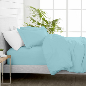 Light Blue Duvet Cover Set with Fitted Sheet Bliss Sateen