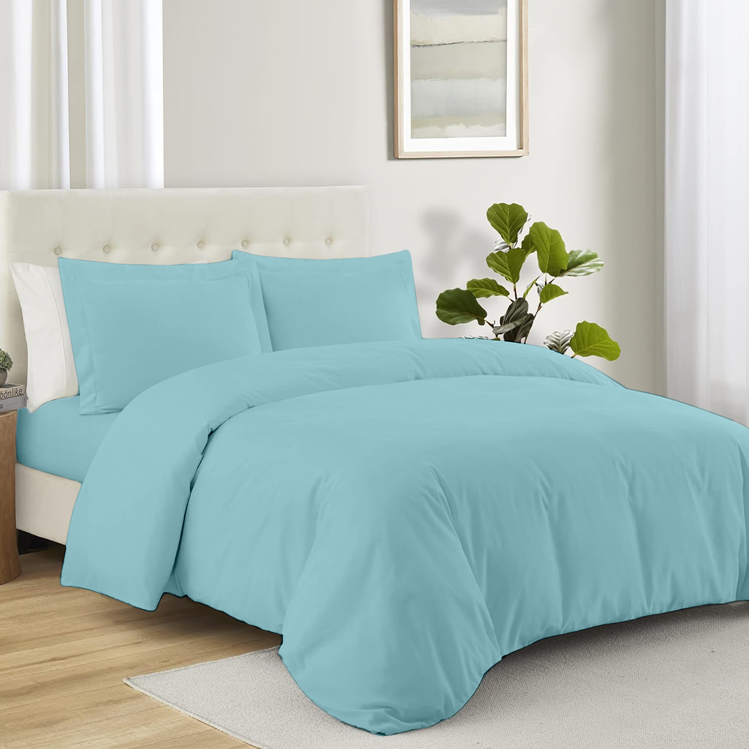 Light Blue Duvet Cover Set with Fitted Sheet Bliss Sateen