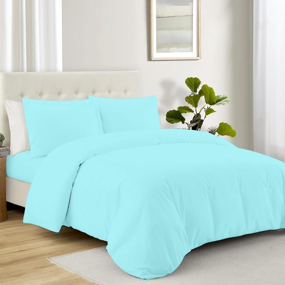 Light Blue Duvet Cover Set with Fitted Sheet Bliss Sateen