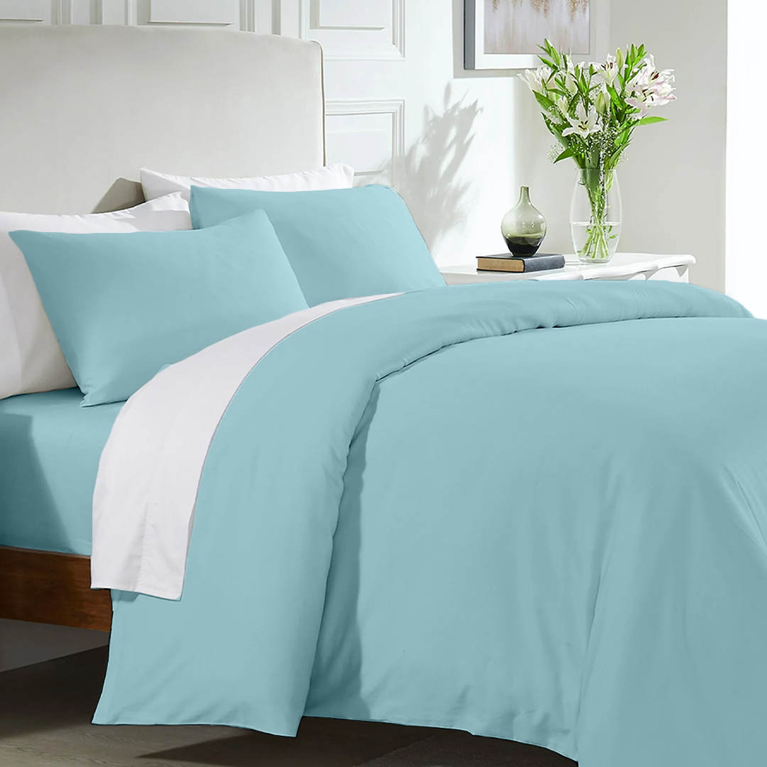 Light Blue Duvet Cover Set with Fitted Sheet Bliss Sateen