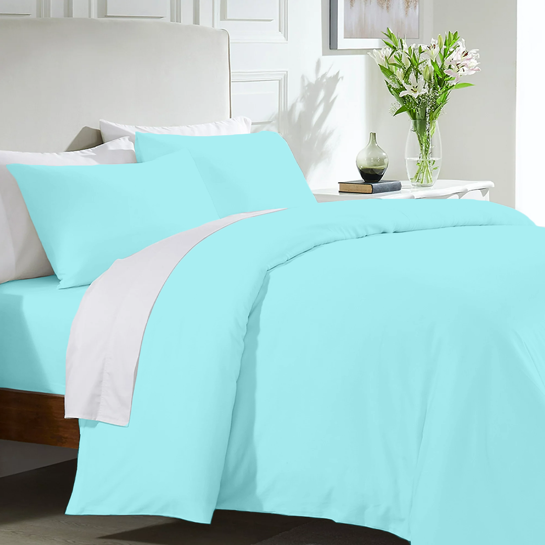 Light Blue Duvet Cover Set with Fitted Sheet Bliss Sateen