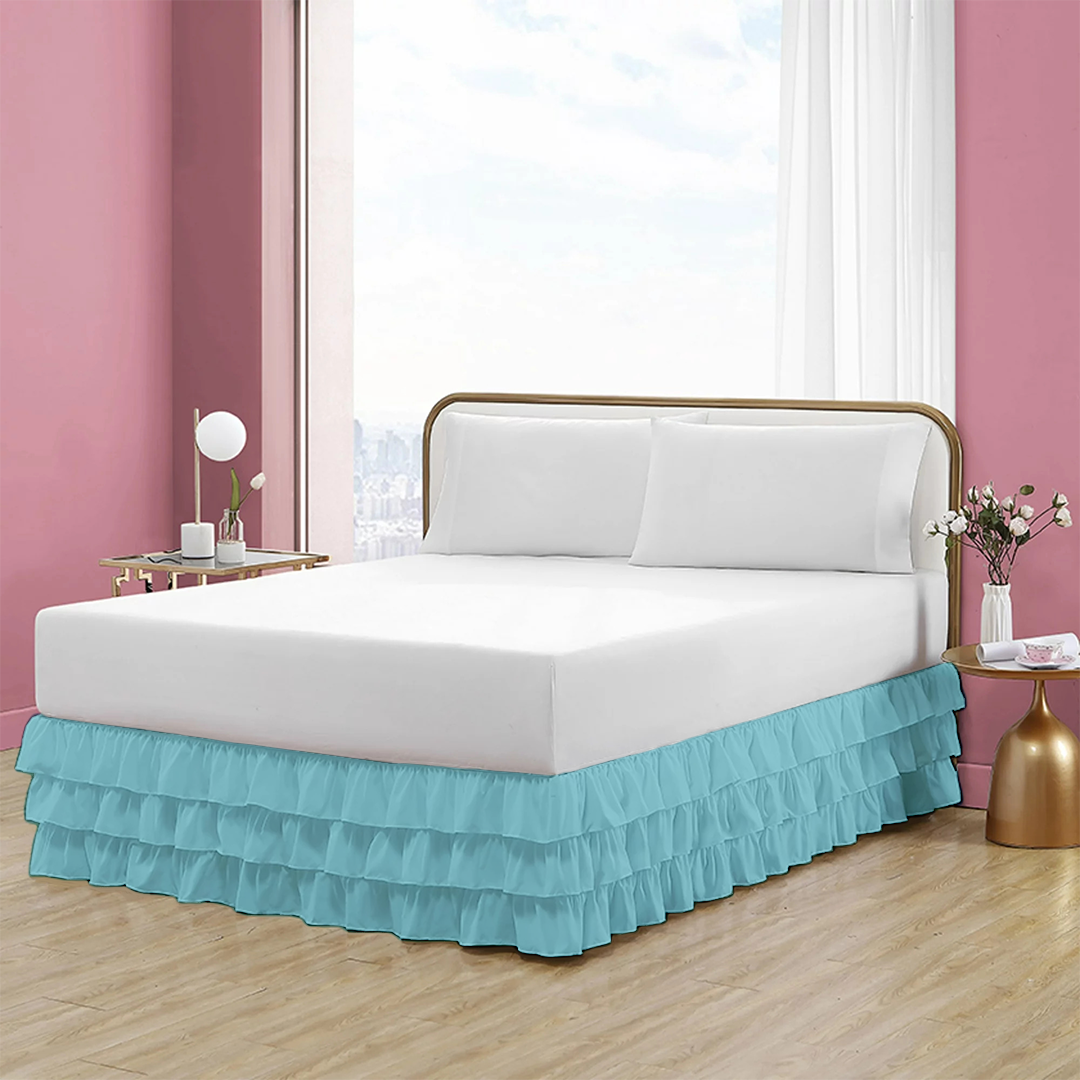 Light Blue Multi Ruffle Bed Skirt Bliss Solid