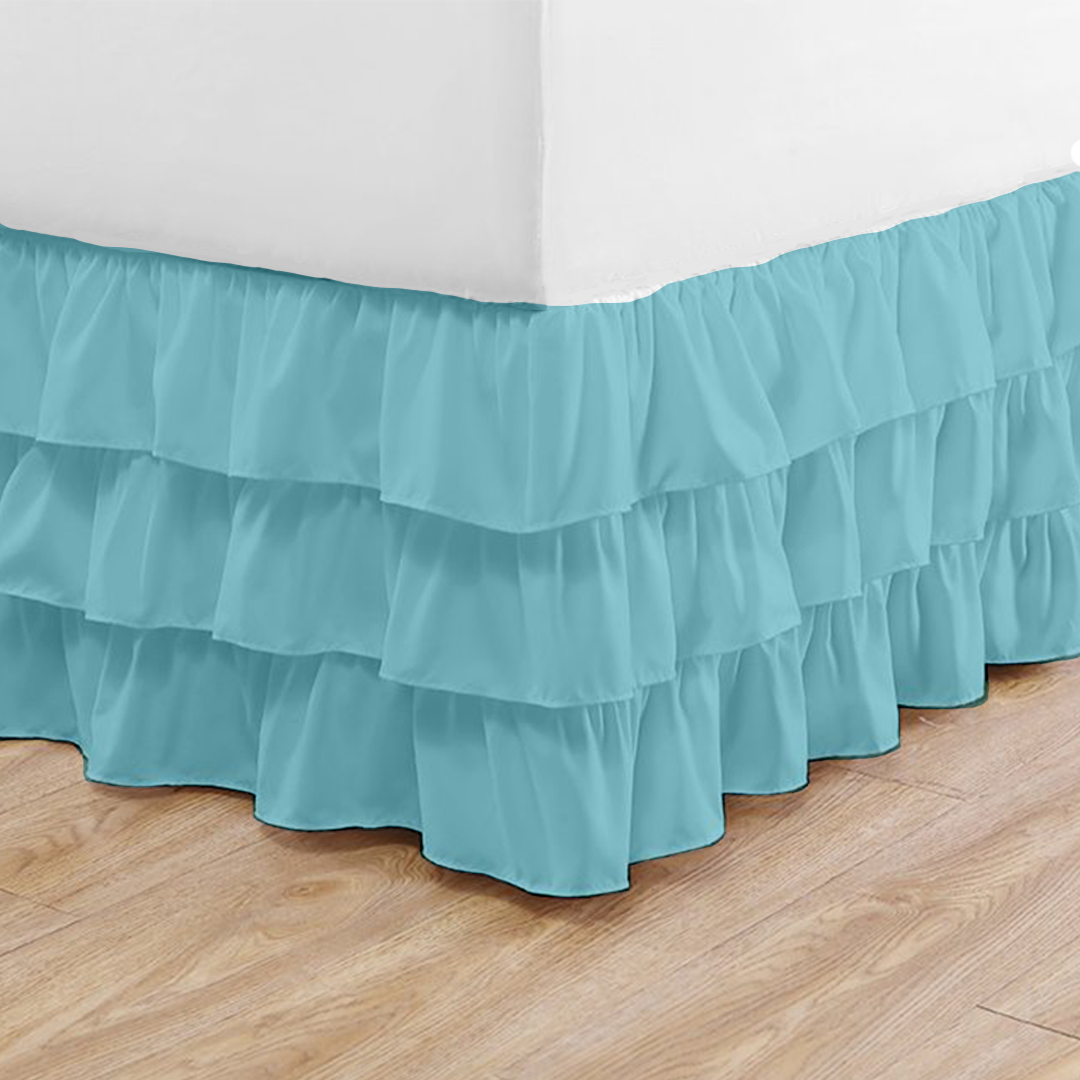 Light Blue Multi Ruffle Bed Skirt Bliss Solid