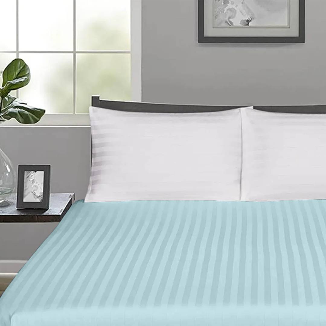 Light Blue Stripe Fitted Sheet Comfy Sateen