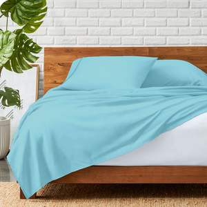 Light Blue Flat Sheet with Pillowcase Bliss Solid Sateen