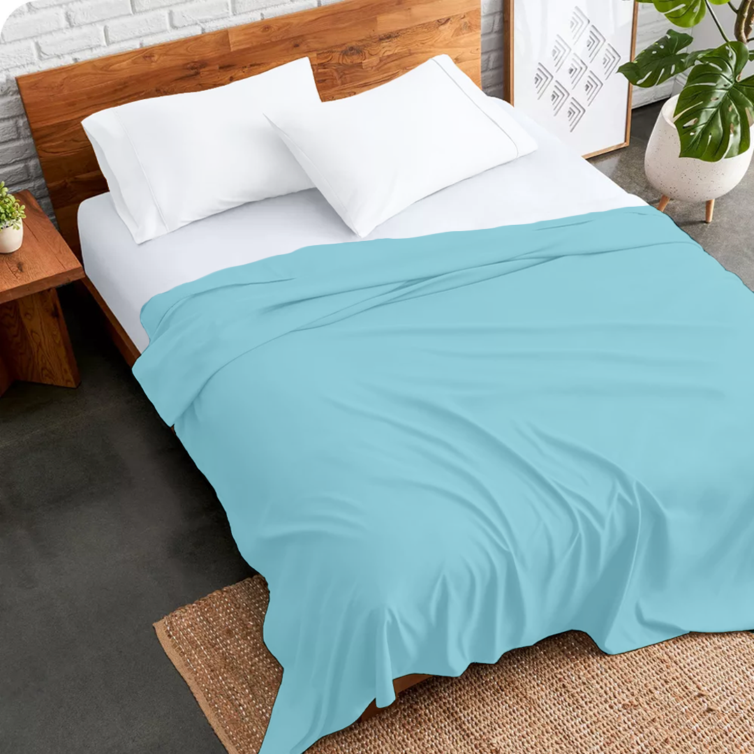 Light Blue Flat Sheet Solid Bliss Sateen