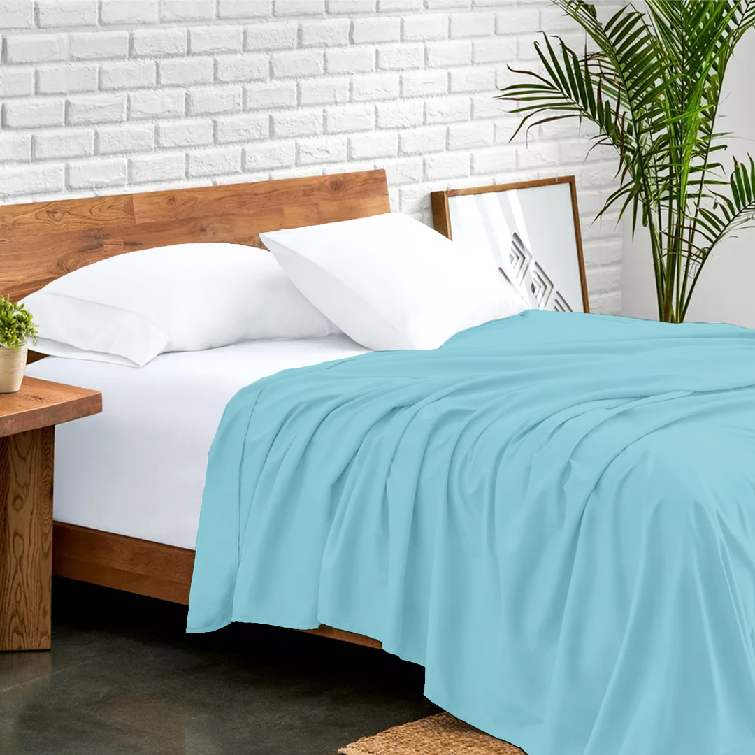 Comfy Sateen Flat Sheet-Solid Light Blue