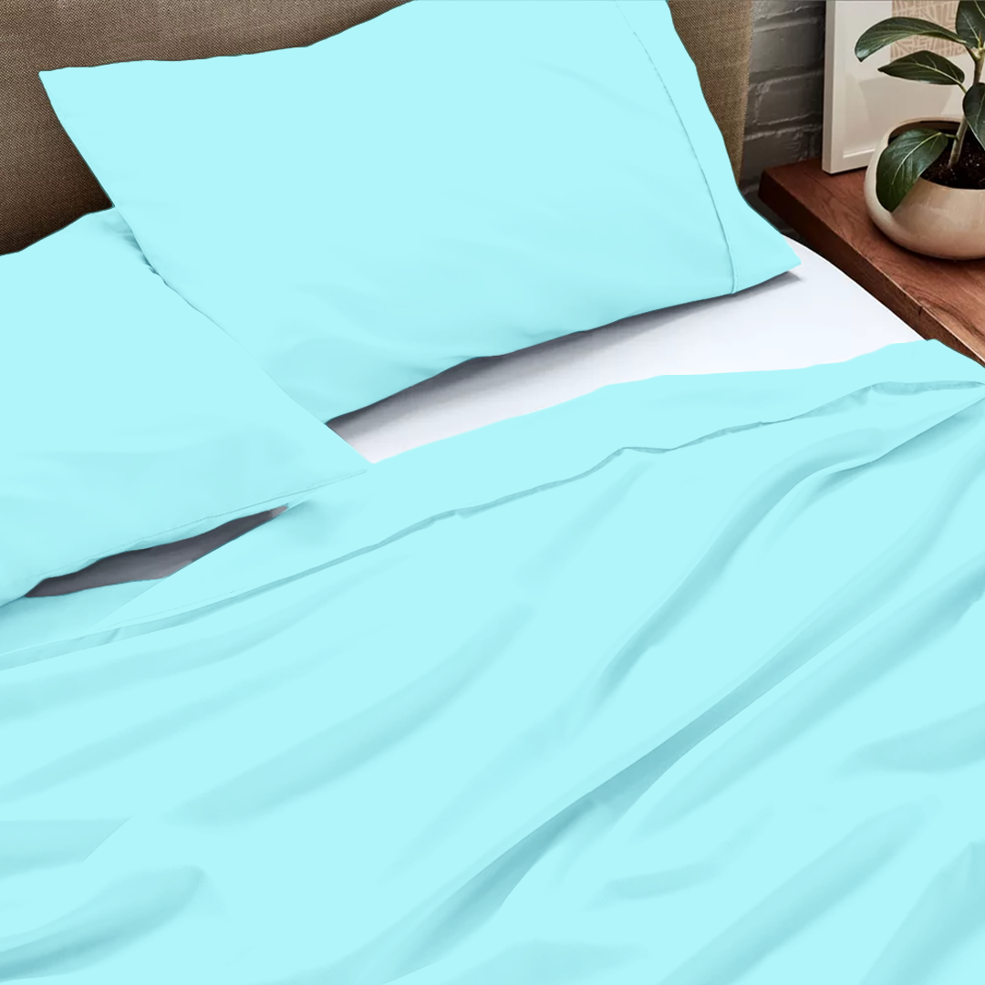 Light Blue Flat Sheet with Pillowcase Bliss Solid Sateen