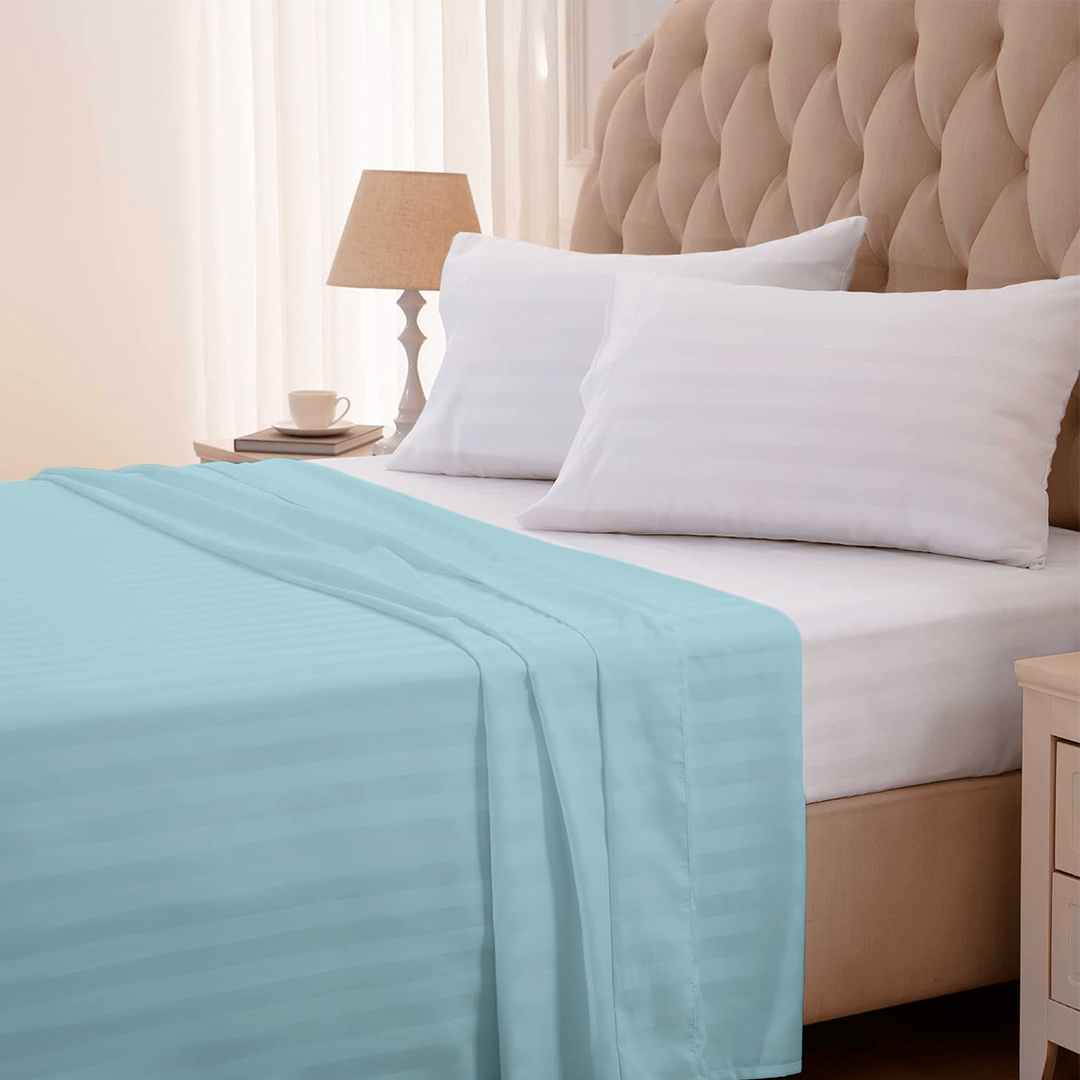 Light Blue Stripe Flat Sheet Comfy Sateen