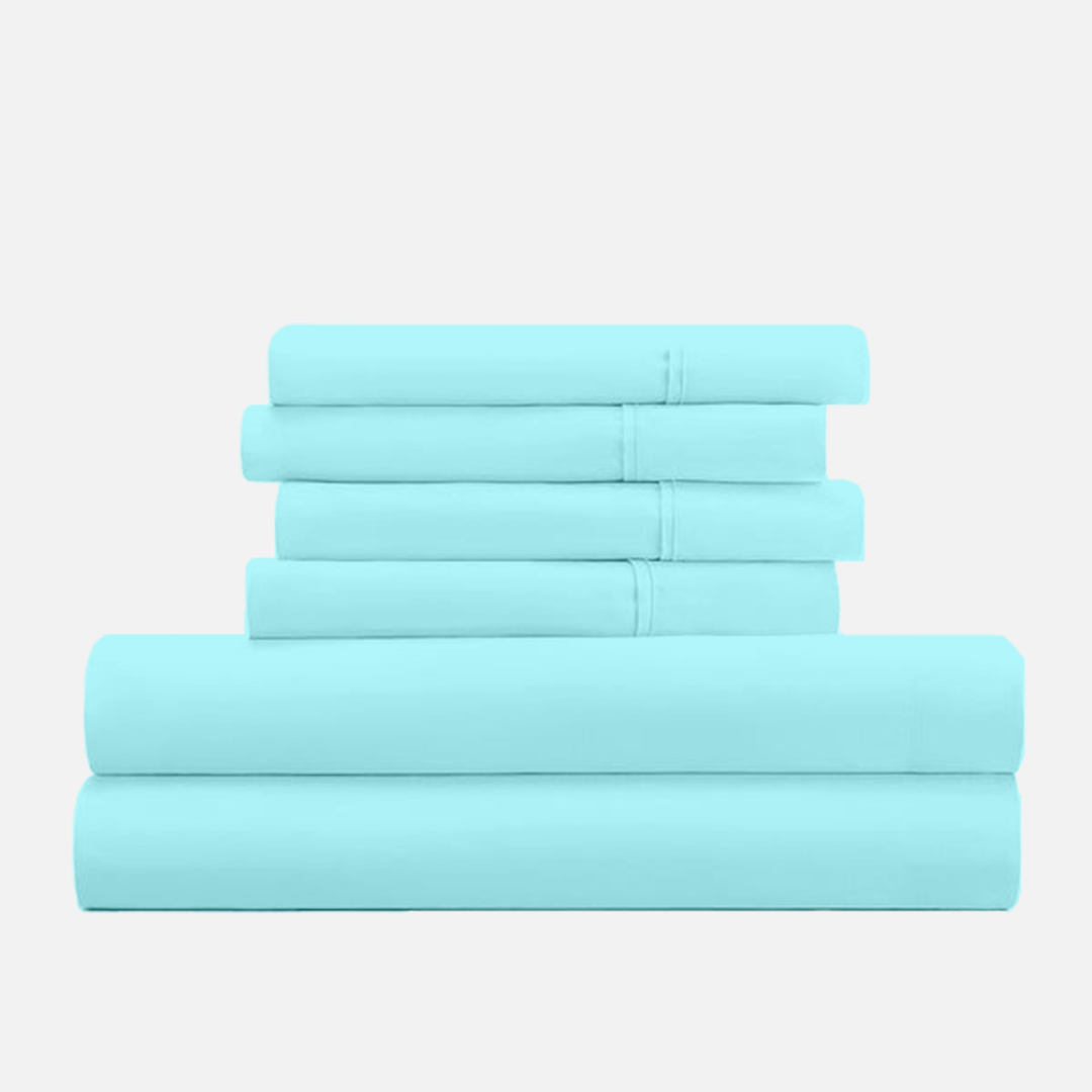 Light Blue Sheet Set with Extra Pillowcase Solid Bliss Sateen