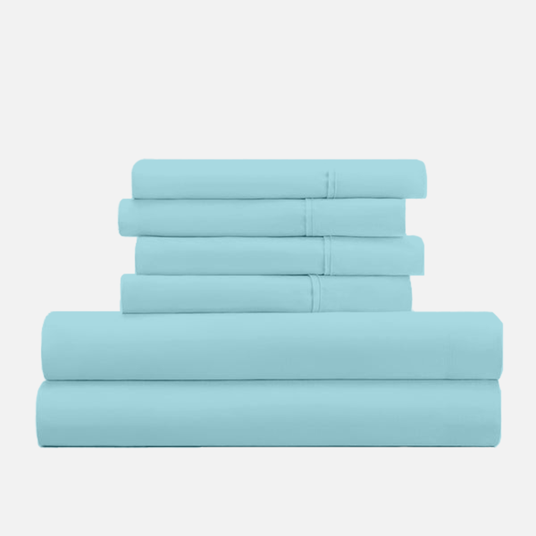 Light Blue Sheet Set with Extra Pillowcase Comfy Solid Sateen