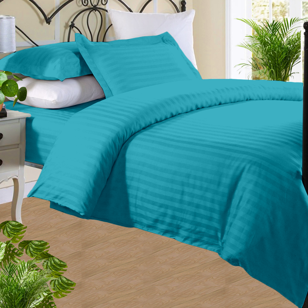 ﻿Turquoise Stripe Duvet Cover Set with Fitted Sheet Comfy