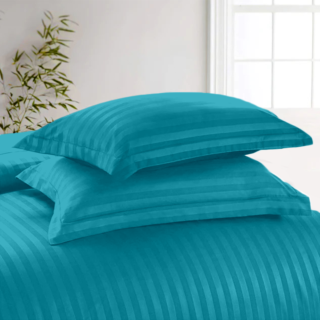 ﻿Turquoise Stripe Duvet Cover Set with Fitted Sheet Comfy