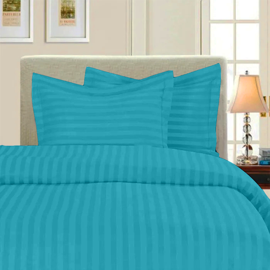 ﻿Turquoise Stripe Duvet Cover Set with Fitted Sheet Comfy