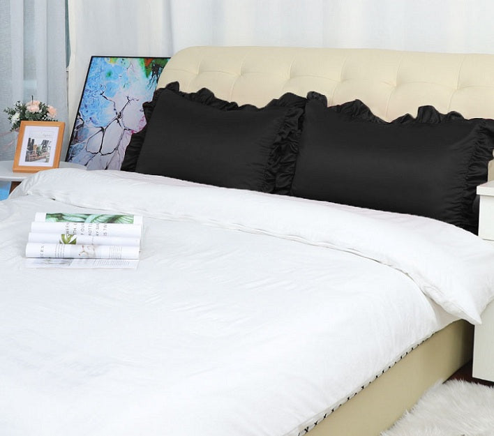 Black ruffle pillow shams